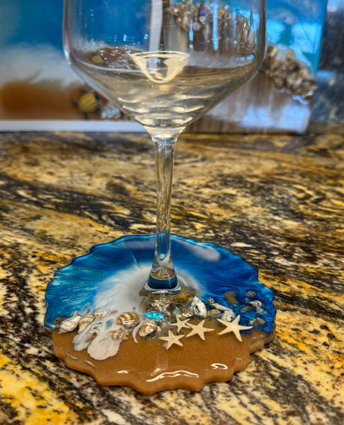 Ocean-Themed Wine Glass with Resin Base – 12oz Capacity – Famous Skin Care
