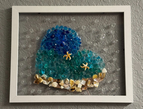 Crushed Glass Heart with Crushed Shells and Resin Starfish by Khaleesi